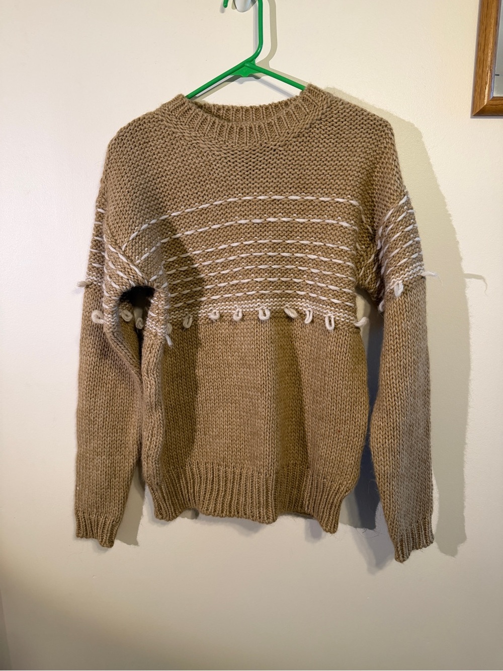 Italian Crewneck Sweater in Taupe with White Stitch Detail
